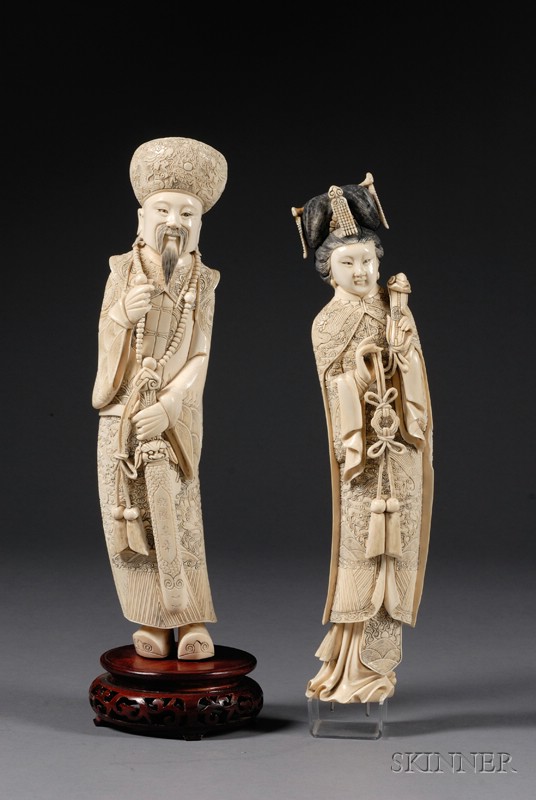 Appraisal: Pair of Ivory Carvings figures of a court official and