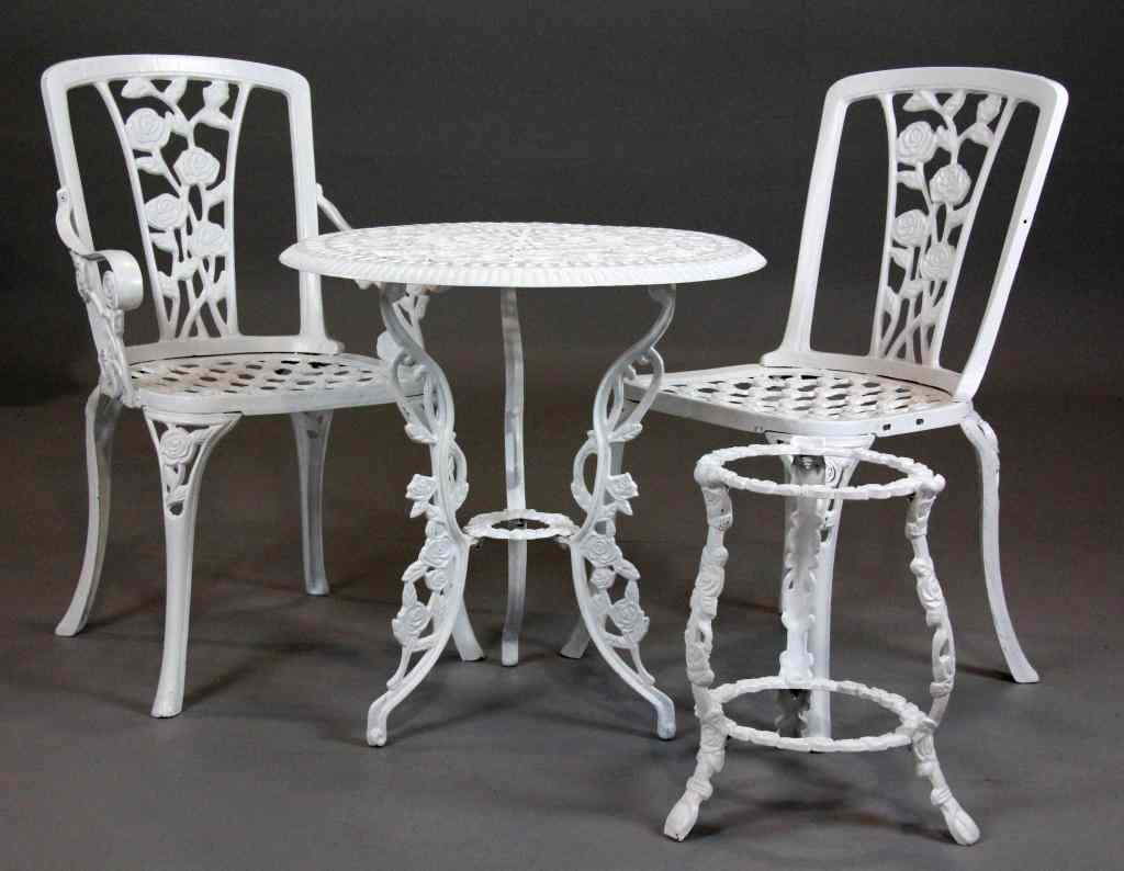 Appraisal: Pc Cast Iron Aluminum Patio SetConsisting of round table with