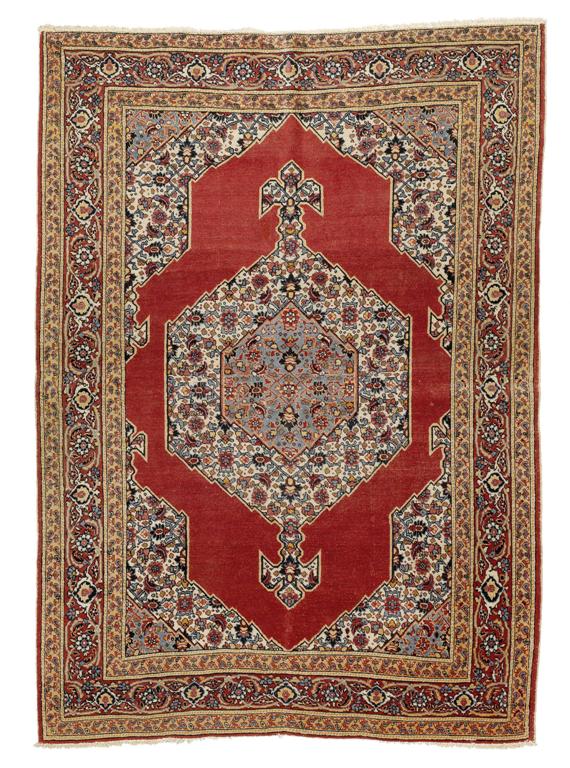 Appraisal: TABRIZ antique White ground with a red and white central