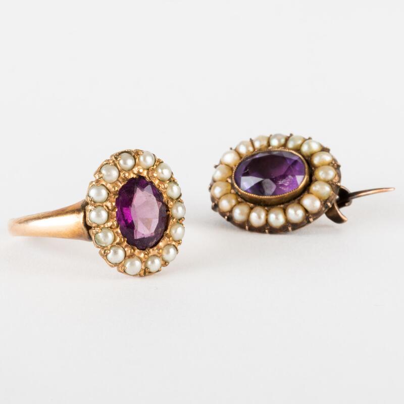 Appraisal: Amethyst Seed Pearl and k Gold Ring and Matching Small