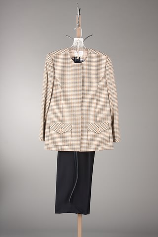 Appraisal: Andr Laug tan black red hounds tooth Cashmere jacket with