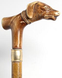 Appraisal: Antique Walking Stick with Dog Head Handle Probably English the