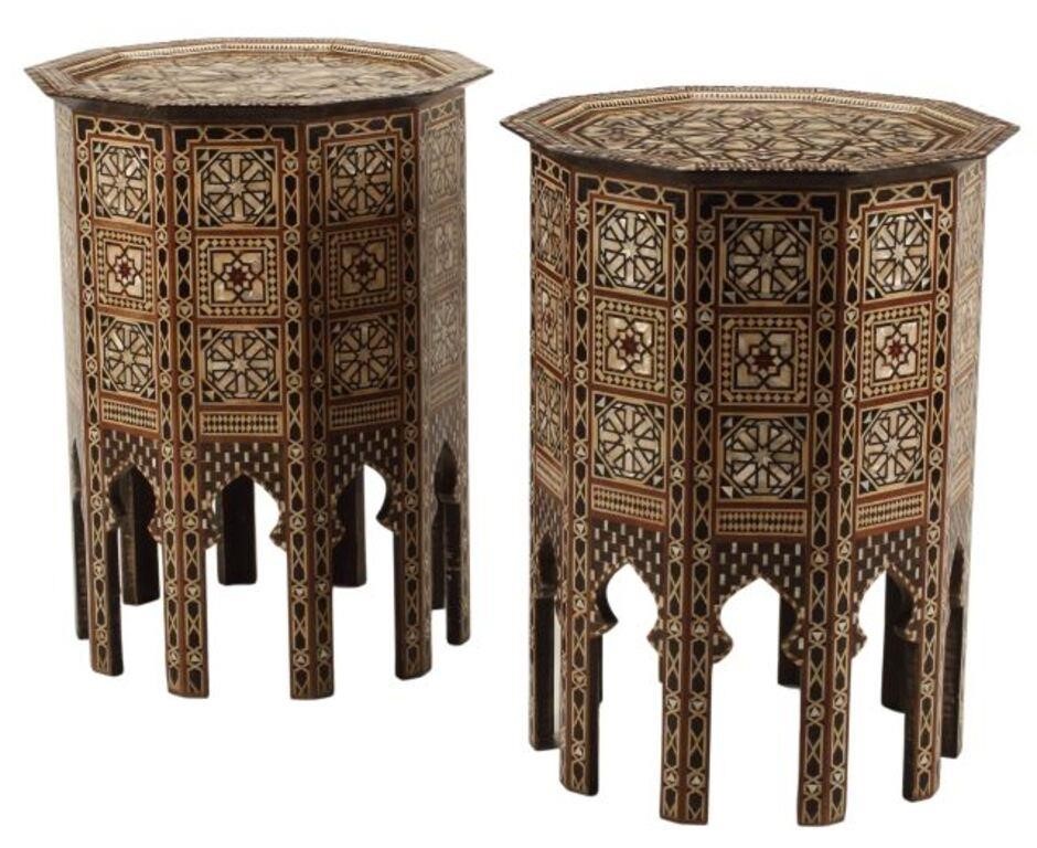 Appraisal: pair Moorish style inlaid decagonal tables approx h diam