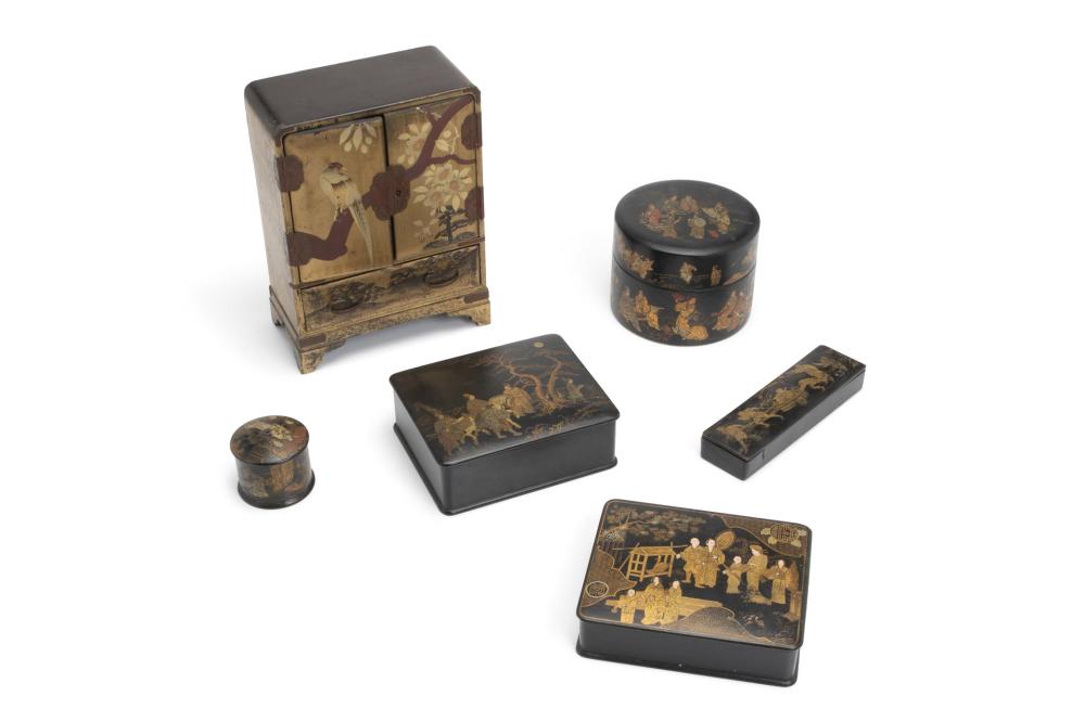 Appraisal: Six Asian wood boxes First-quarter th Century Comprising three rectangular