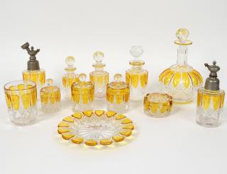 Appraisal: SUITE OF AMBER FLASHED GLASS TABLE ITEMS French Modern Comprising