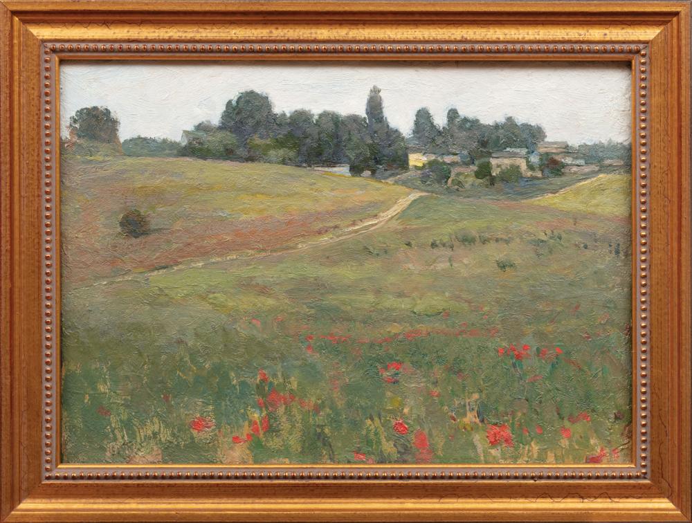 Appraisal: Continental School th c Field with Red Flowers oil on