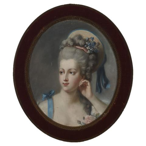 Appraisal: th Century French ELEGANT LADY IN A RIBBON-TIED STRAW BONNET