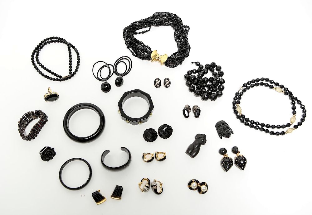 Appraisal: Black Costume Jewelry of Resin Glass Others Black costume jewelry