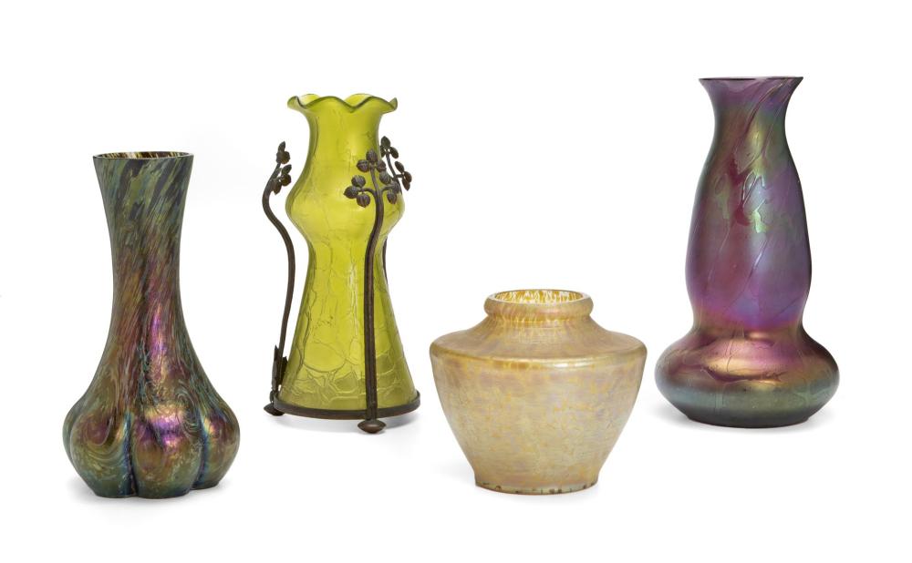 Appraisal: Four Loetz iridescent glass vases Late th early th Century