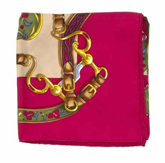 Appraisal: An Hermes Silk Scarf in a saddle motif Labeled within