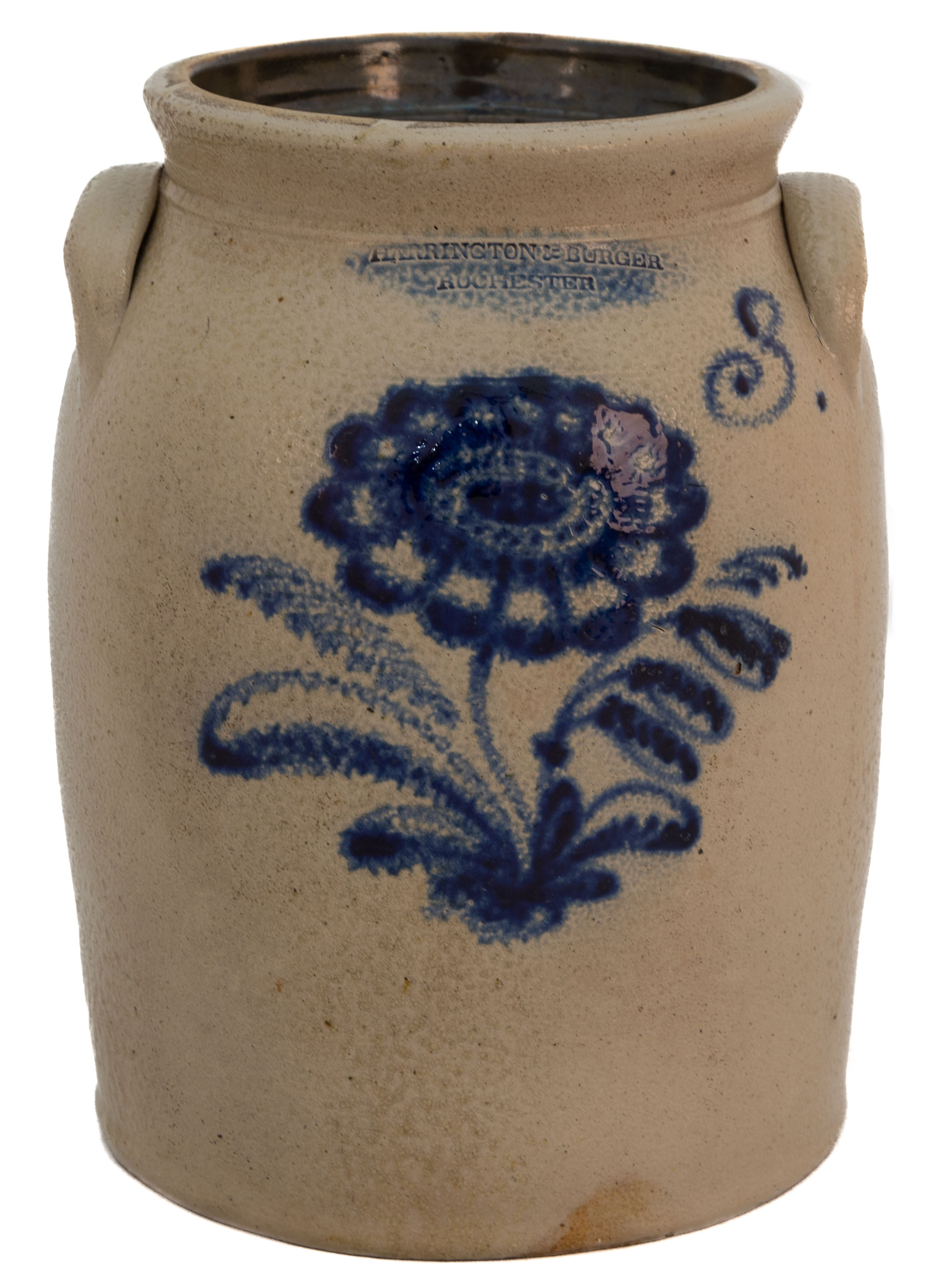 Appraisal: HARRINGTON BURGER ROCHESTER GALLON STONEWARE JAR th century with floral