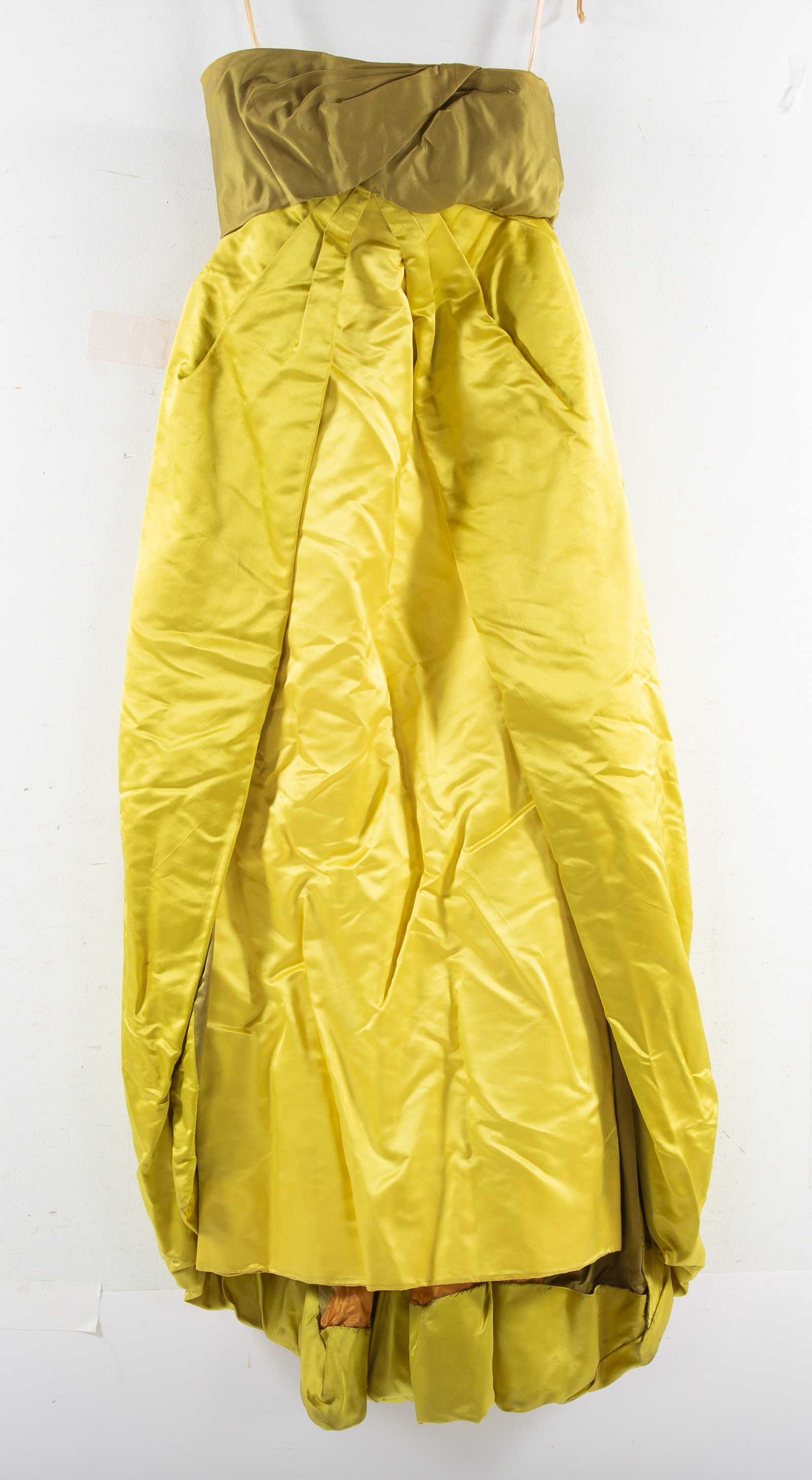 Appraisal: CHARTREUSE SILK EVENING DRESS BY HELENA BARBIERI s boned corseted