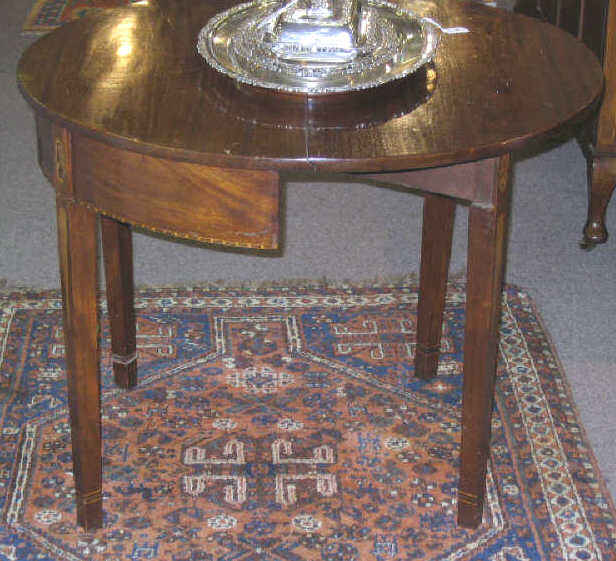 Appraisal: AMERICAN HEPPLEWHITE MAHOGANY CONSOLE TABLE Demilune top with hinged conforming