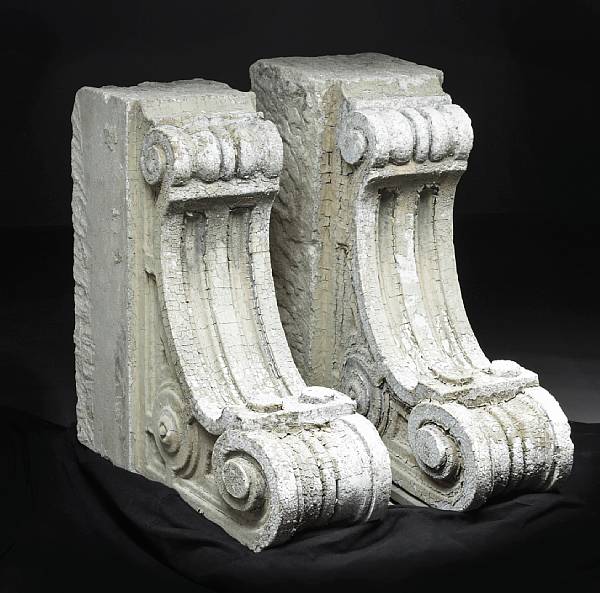 Appraisal: A pair of French Neoclassical limestone corbels last quarter th