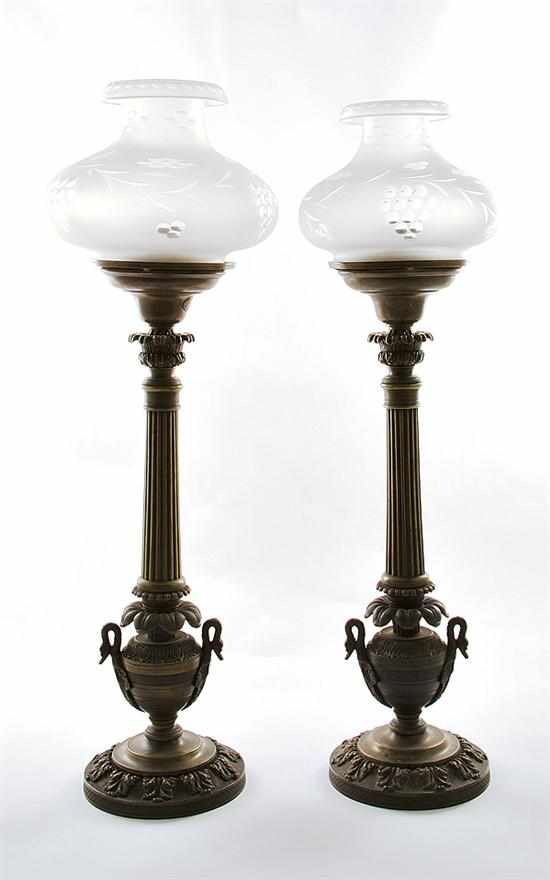 Appraisal: Pair Cornelius Co astral lamps Philadelphia dated vine-and-grape etched frosted