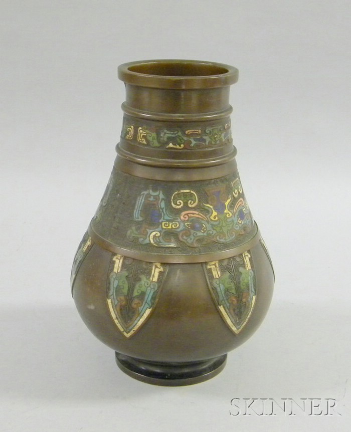 Appraisal: Japanese Champleve Bronze Vase late th early th century signed