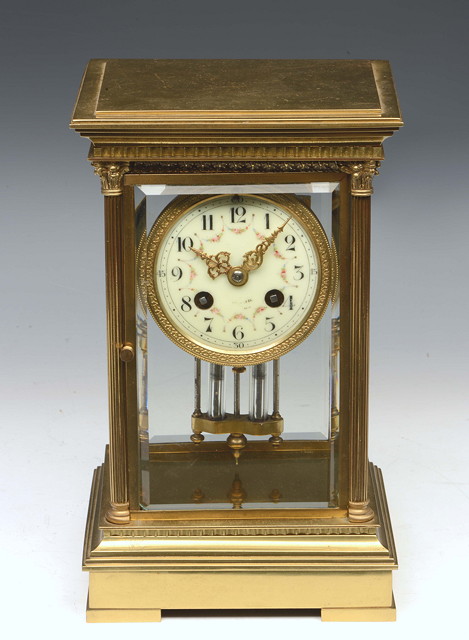 Appraisal: A LATE TH CENTURY FOUR GLASS MANTEL CLOCK the circular