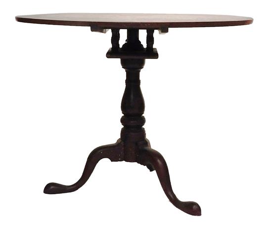 Appraisal: th C American tilt-top tea table mahogany round top bird