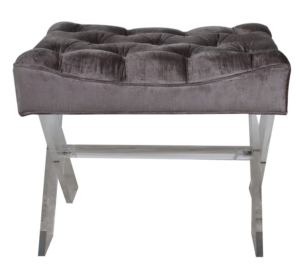 Appraisal: ACRYLIC BENCHunsigned the tufted seat covered with grey fabric inches