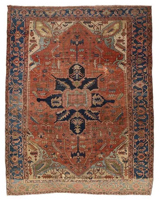 Appraisal: Serapi Carpet early th century dark blue central medallion with