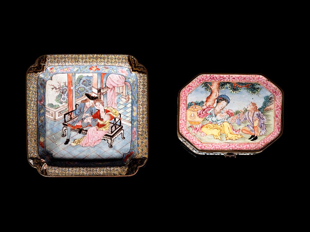 Appraisal: Two Chinese Canton Enamel on Copper Articles Two Chinese Canton