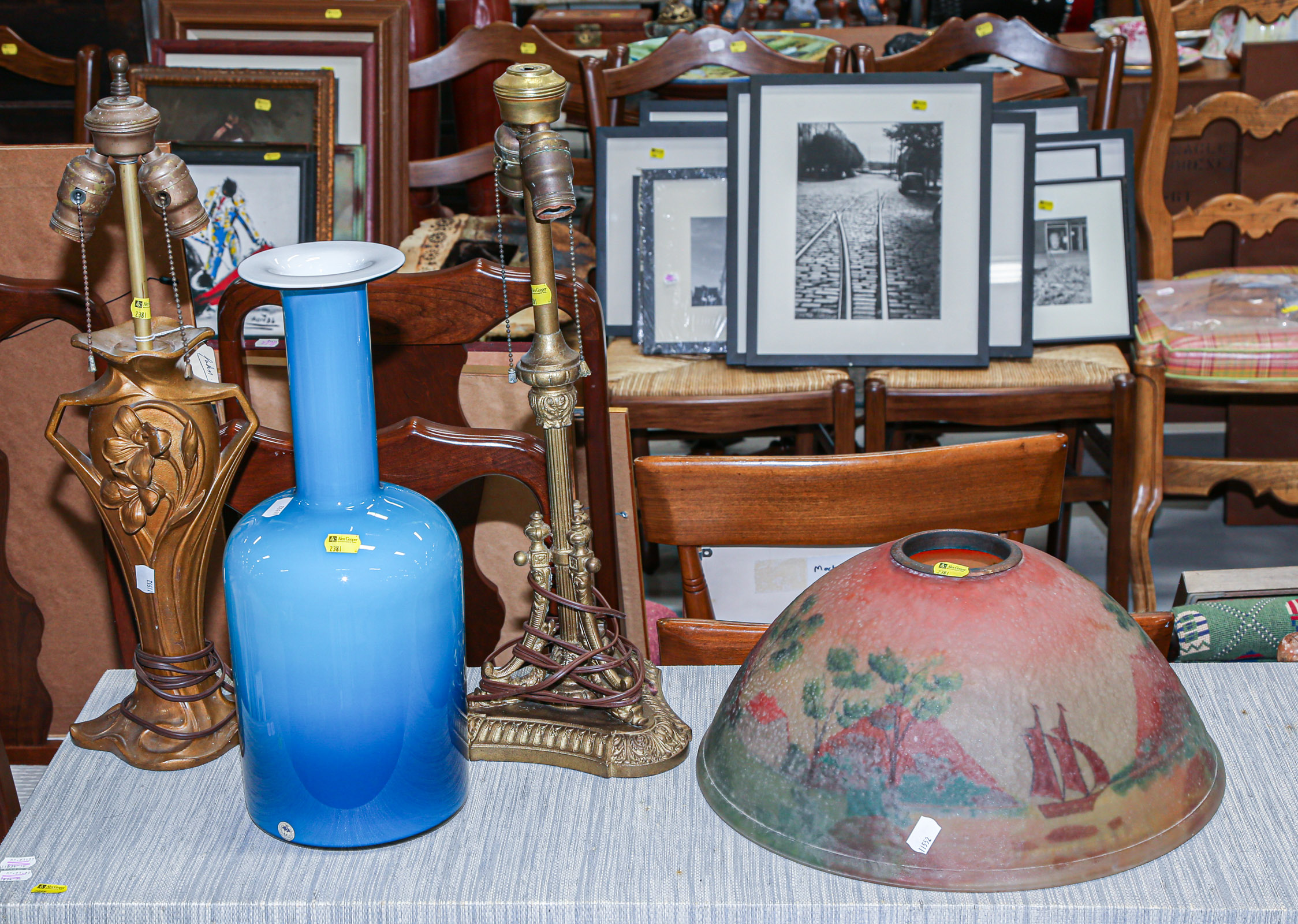 Appraisal: AN ASSORTMENT OF DECORATIVE ITEMS Including an antique reverse painted