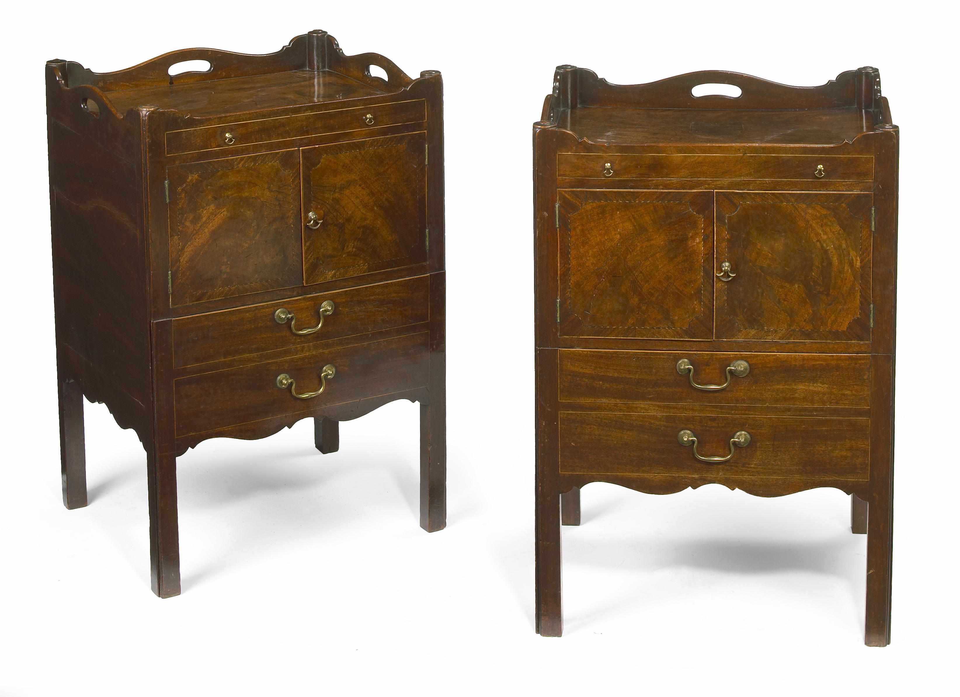 Appraisal: A pair of George III inlaid mahogany tray top bedside