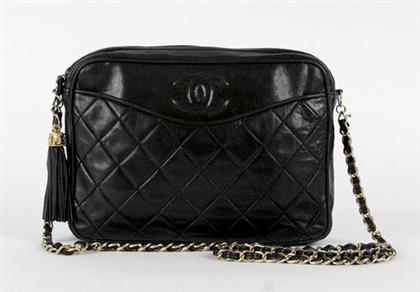 Appraisal: Chanel small black camera bag Rectangular top-zip purse with signature