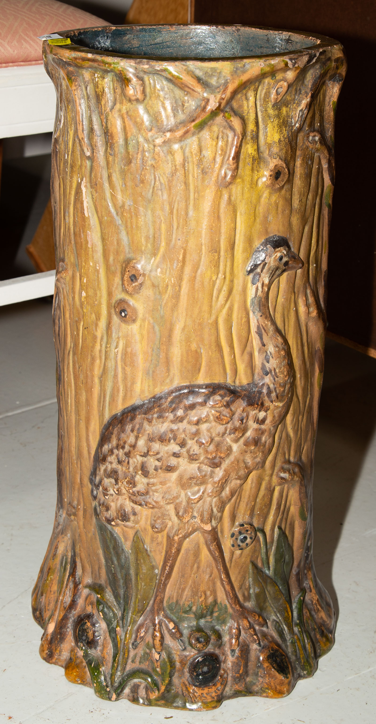 Appraisal: ART POTTERY UMBRELLA STAND WITH A DUCK PRINT Duck print