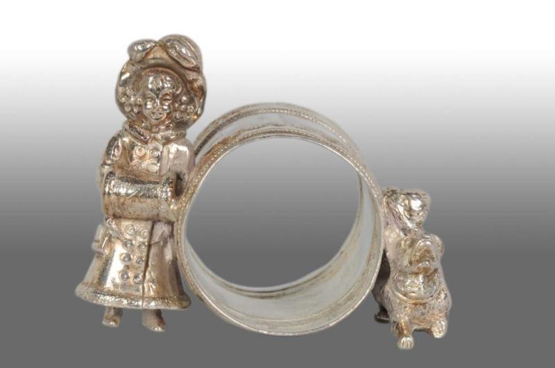 Appraisal: Kate Greenaway Girl with Dog Figural Napkin Ring Description Marked