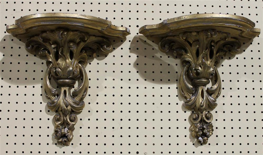 Appraisal: PAIR OF GILT WALL SCONCES of painted wood - h