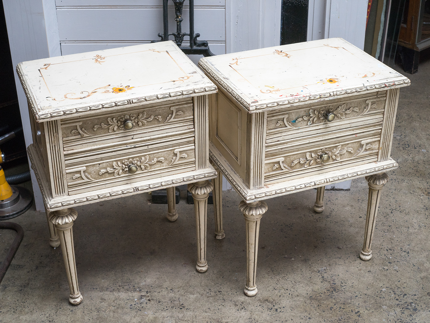 Appraisal: A PAIR OF s FRENCH BEDSIDE CABINETS Hand painted with