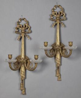 Appraisal: Pair of Louis XVI Style Gilt Bronze and Crystal Tw