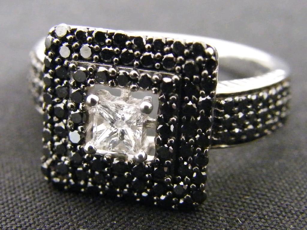 Appraisal: Unusual ct white gold square diamond cluster ring with a