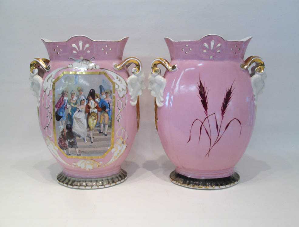 Appraisal: PAIR FRENCH OLD PARIS PORCELAIN VASES each hand enameled featuring