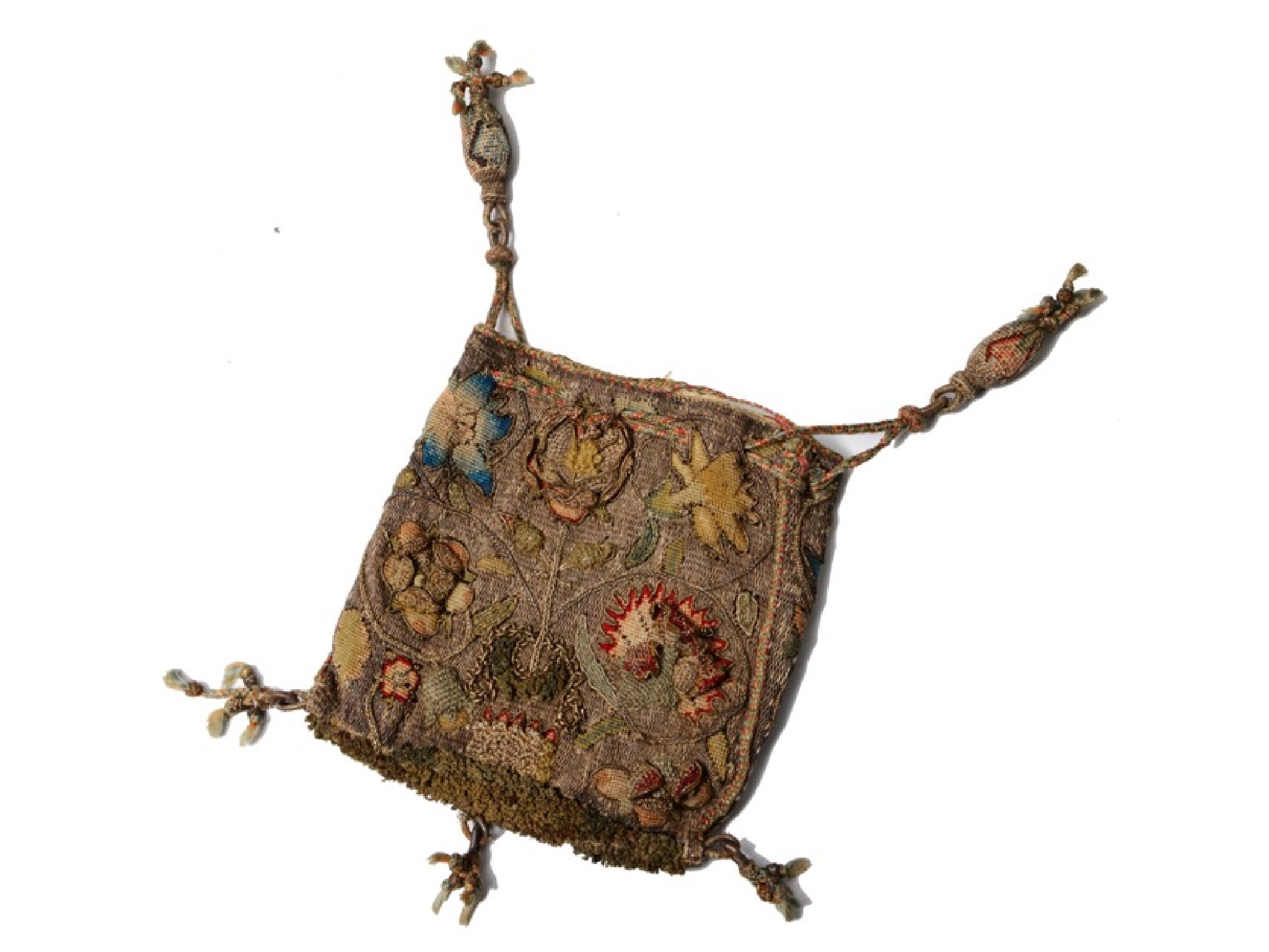 Appraisal: A th century silver wire-work and threadwork embroidered purse decorated