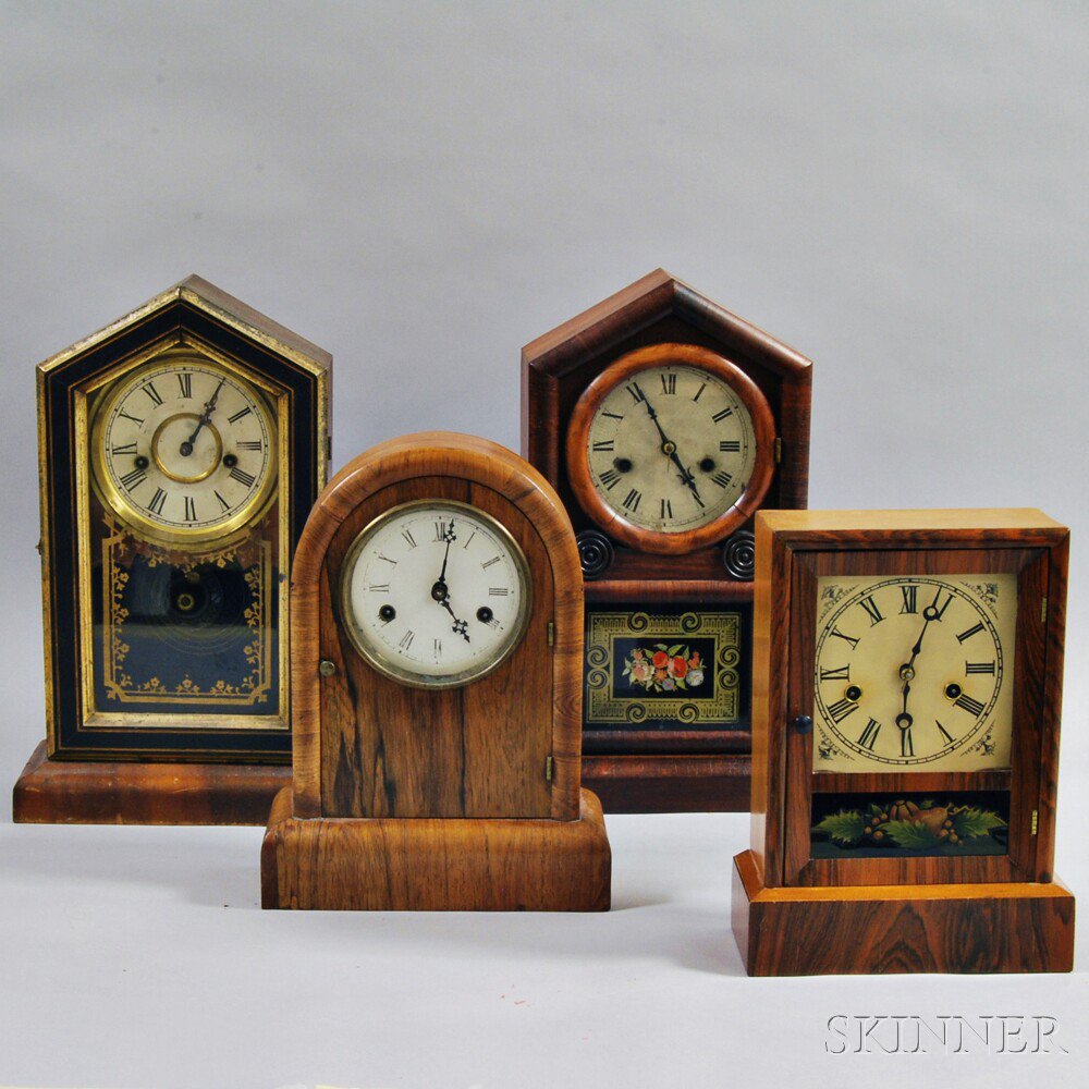 Appraisal: Four Rosewood Shelf Clocks Connecticut c all thirty hour time