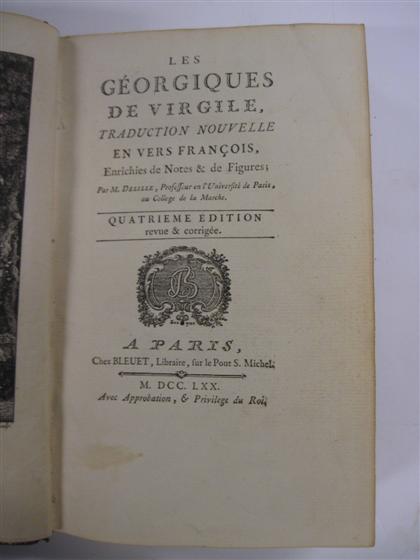 Appraisal: vol Vergilius Maro Publius Georgica in French Les Georgiques Paris