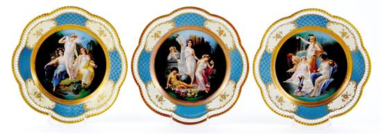 Appraisal: Bavarian porcelain cabinet plates by Schumann reticulated scalloped rim over