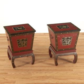 Appraisal: Pair Antique Chinese red lacquer ice chests Pair Antique Chinese