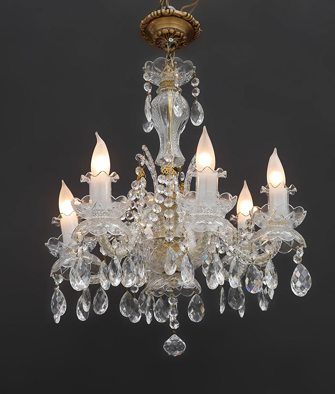 Appraisal: LIGHT CRYSTAL CHANDELIER spiral twist crystal arms crystal prisms swags