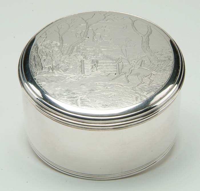 Appraisal: WILLIAM IV ROUND COVERED SILVER BOX Maker s mark is