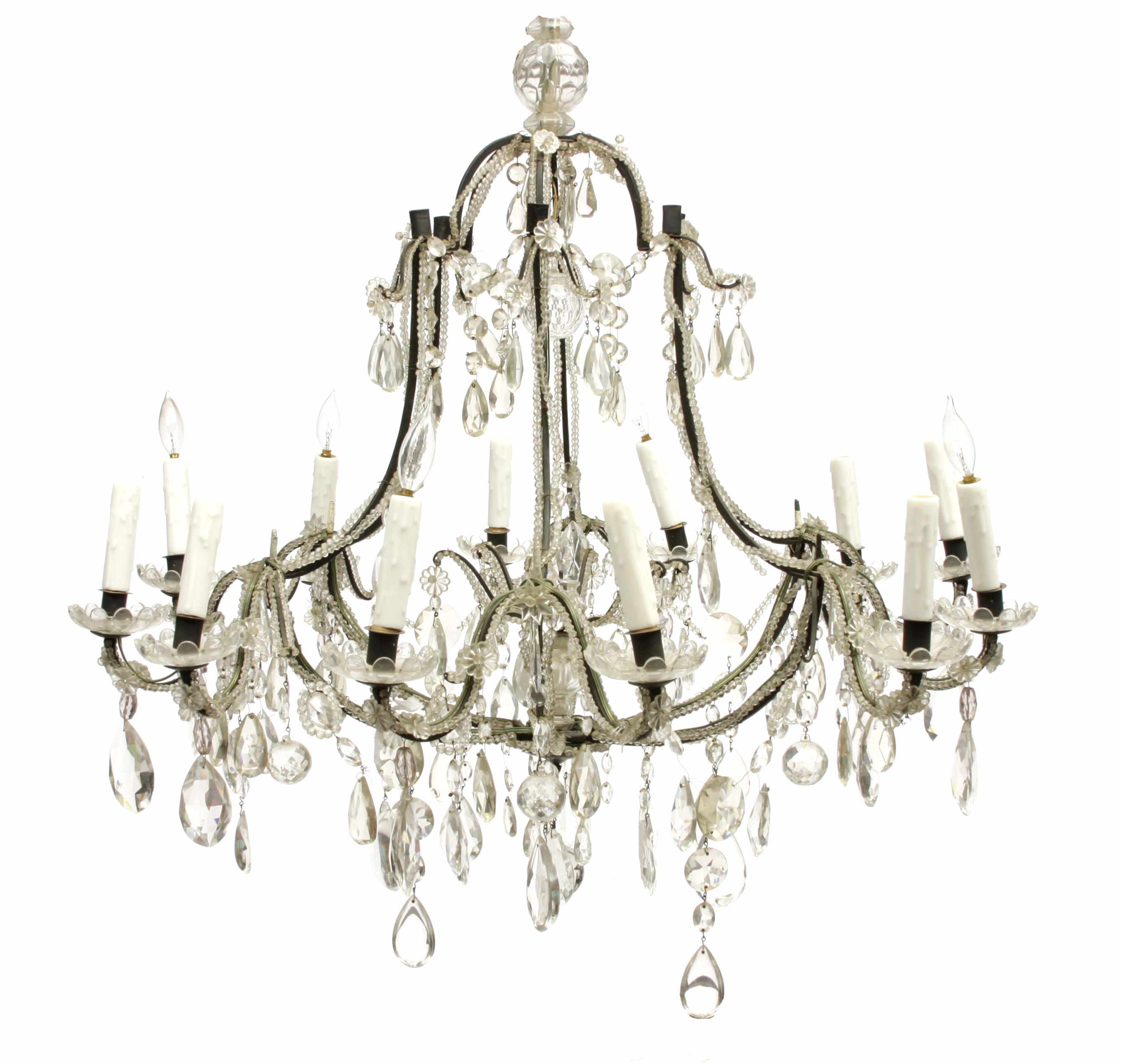 Appraisal: A Louis XV style patinated metal and glass ten light