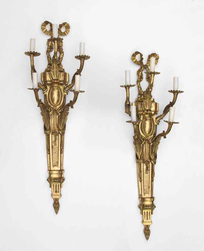 Appraisal: PAIR BRONZE DORE SCONCES light electrified unmarked Measures '' h