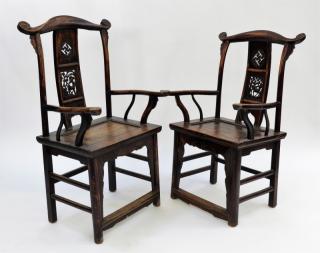 Appraisal: Chinese Qing Dynasty Provincial Yoke Back Chairs CHINA QING DYNASTY