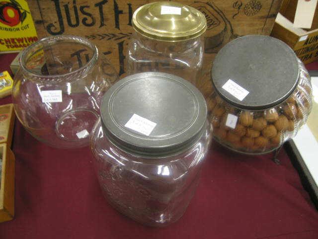 Appraisal: Old Store Glass Display Containers two tin tops one brass