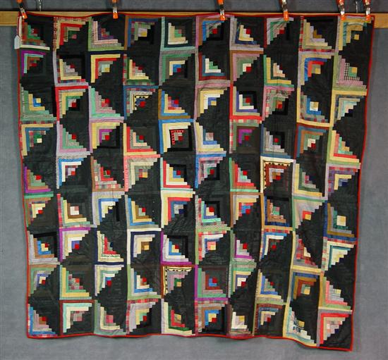 Appraisal: Log Cabin Pieced Quilt Circa On black background x