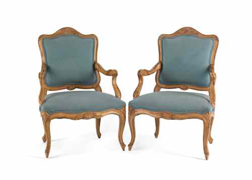 Appraisal: Pair of French carved armchairs