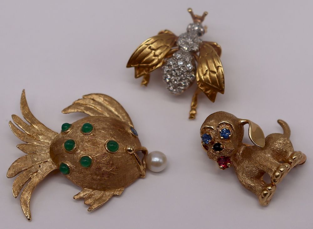 Appraisal: JEWELRY Vintage Gold Animal Form Brooches Includes a signed kt