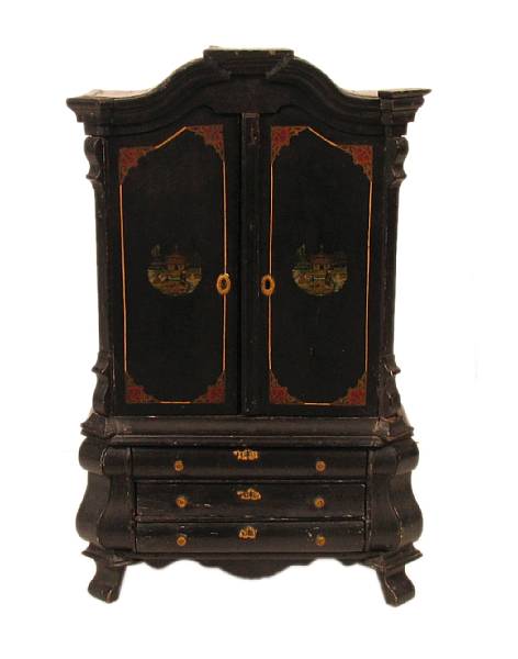 Appraisal: A Dutch Baroque style ebonized miniature linen press first quarter